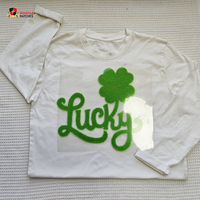 Patchs thermocollants personnalisés en fourrure chenille volumineuse avec lettres trèfle porte-bonheur pour la Saint-Patrick, pour T-shirts et vêtements