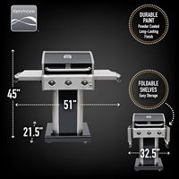고급형 블랙 BBQ 가스 그릴, 주철 그릴망, 전자식 모던 접이식 사이드 테이블, 바퀴, 도구 걸이 포함, 야외용