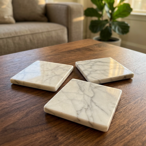 Luxury Natural <b>Marble</b> <b>Coaster</b> Set White Grey Stone Pattern Elegant Drink <b>Coasters</b> for Decorative Home Office Table and Surface - Product Image 1