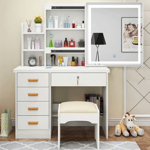Coiffeuse de chambre économique avec tiroirs et miroir LED, meuble de maquillage <span class=keywords><strong>en</strong></span> bois au design simple et moderne pour la maison - Product Image 2