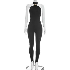 Viviblook J26JP074 Combinaison décontractée une pièce moulante et sexy sans manches à épaules dénudées de couleur unie pour femme – Nouvelle collection - Product Image 4