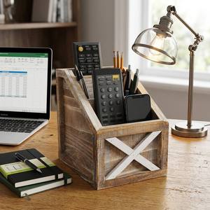 <b>Rustic</b> Vintage Wooden <b>Desk</b> Organizer Remotes Caddy Tabletop Desktop <b>Office</b> Supplies <b>Desk</b> Accessories Holder, 17 X 16.5cm - Product Image 5