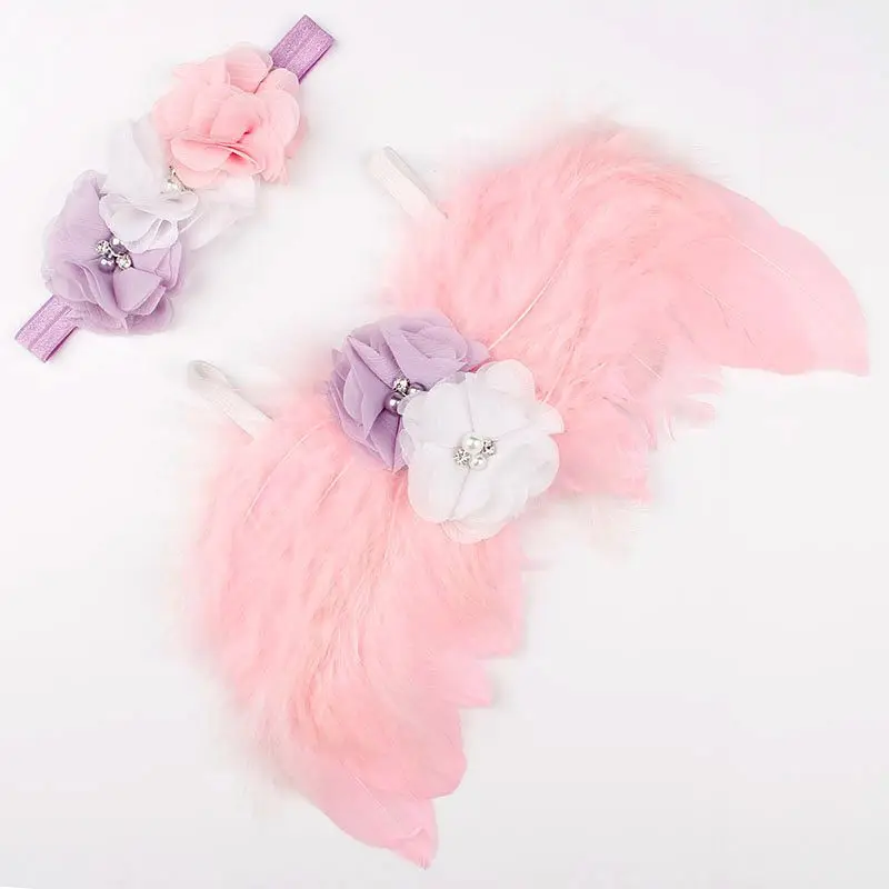 Newborn Photography Props Costume Cute Angel Wings+Headband Photo Props Infant Baby Girls Boys Outfits Accessories