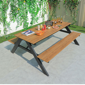<span class=keywords><strong>Tavolo</strong></span> da Picnic Moderno per Esterni <span class=keywords><strong>con</strong></span> <span class=keywords><strong>Panca</strong></span> <span class=keywords><strong>in</strong></span> <span class=keywords><strong>Legno</strong></span> e Sedie <span class=keywords><strong>in</strong></span> Plastica per Villa o Parco, <span class=keywords><strong>Panca</strong></span> da Giardino per Pranzo - Product Image 4