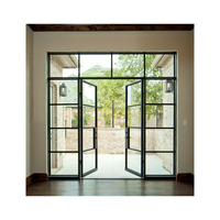 Ventana y Puerta Francesa de Hierro Forjado con Marco Interior de Vidrio Arqueado, Puerta Francesa de Metal con Arco, Ventana y Puerta de Acero Negra