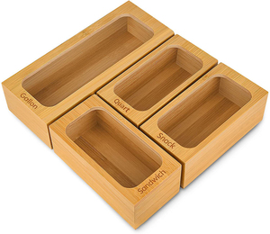 DS997 Kitchen Drawer Sandwich Bag Organizer Baggie Dispenser Holder Food Grade Containers Bamboo Food Storage Bag Holders