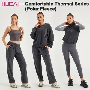 Hucai Custom Logo Hoge Kwaliteit Verstelbare Elastische Tailleband Polar Fleece Lichtgewicht Sport Gym Joggingbroek Vrouwen