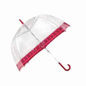半自动塑料粉色边缘圆顶造型派对旅行防风透明伞