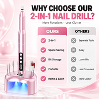 Lime à ongles électrique professionnelle avec lampe UV intégrée, conception 2-en-1, perceuse à ongles rechargeable, fournisseur en gros