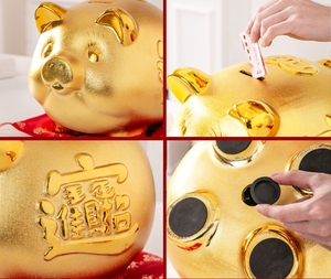 All'ingrosso golden pig moneta di risparmio in contanti grande piccolo salvadanaio d'oro per i soldi cinese nuovo anno in ceramica personalizzato grande maiale carino logo - Product Image 5