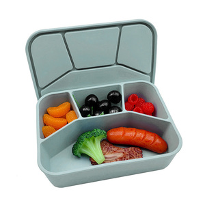 กล่องข้าวเบนโตะซิลิโคน4ช่องพร้อมฝาภาชนะเก็บอาหารที่ให้ความร้อนและเข้าไมโครเวฟได้สำหรับผู้ใหญ่และเด็ก - Product Image 4