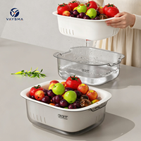 VAYSMA Keuken Multifunctionele Vierkante Dubbellaagse Plastic PP+PET Afwasbak Afvoermand Fruit Groente Opbergmand Met Handvat