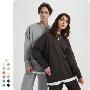 Sweats à capuche en coton vierge de bonne qualité pull en éponge col rond couleur unie sweats à capuche et sweat-shirts pour hommes