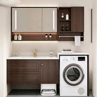 Meuble de salle de bain intégré pour lave-linge, combinaison de rangement, lave-linge empilable, toilettes, miroir en alliage d'aluminium, étanche