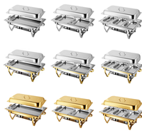 Gewerbliche Catering-Ausrüstung Restaurant 11L Silber Buffet Speisenwärmer Modernes Design Gold Rechteckige Chafing Dishes
