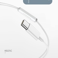 K825C Earphone Berkabel Tipe-C In-ear Bass Berat dengan Mikrofon untuk Panggilan Telepon