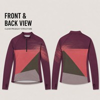Maillot de cyclisme personnalisé pour homme à manches longues et demi-zip, motif géométrique color block, idéal pour les compétitions de cyclisme sur route