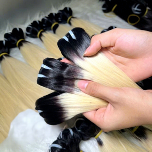 Blond clair racine noire Balayage couleur chaude os droit courte longueur faisceaux de couture trame extensions de cheveux humains vietnamiens - Product Image 1