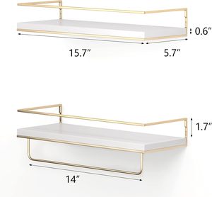 Étagères murales suspendues avec porte-serviettes doré, étagères de rangement décoratives pour salle de bain, cuisine, salon et chambre à coucher - Product Image 1
