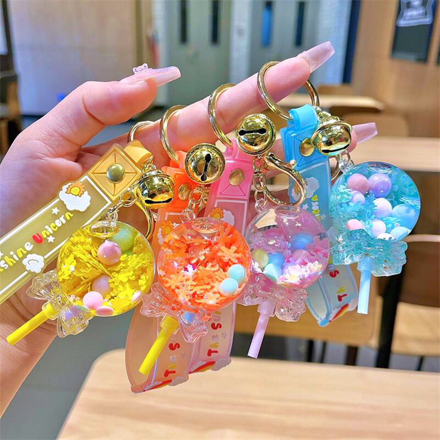 2026 Hot Sale Floating Liquid Keys Bag Oil Cute Mini 3d Keychain with Bell