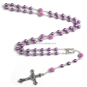 Jual Eceran Manik-manik Mutiara Ungu Kaca 6Mm dengan 6 Buah Coral Rose Our Father Beads Lourdes Rosario - Product Image 6