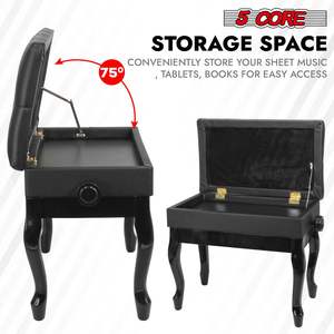 Banco de Piano de Madera con Altura Ajustable, Estilo Clásico, Negro, con Espacio de Almacenamiento, Taburete para Tocar el Teclado - Product Image 3