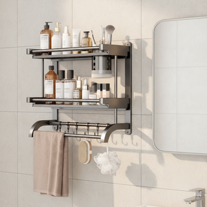 Estantería de Baño de Tres Niveles para Montaje <span class=keywords><strong>en</strong></span> Pared Sin Taladro Repisa de Almacenamiento para Ducha - Product Image 1