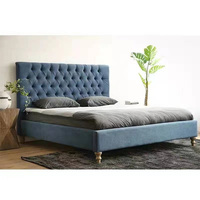 Lit moderne italien de luxe, rembourré sur mesure, style coton, mobilier de chambre à coucher, taille King Queen, cadre en bois, non pliable, Haima