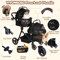 Poussette double pliable pour 2 animaux de compagnie (chats/chiens) de petite/moyenne taille, légère, simple et double, intégrée avec des paniers détachables