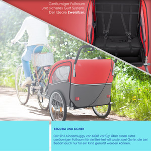 Rimorchio per Bicicletta 2 in 1 per Bambini, Passeggino Jogger, Carrello Trasporto <span class=keywords><strong>Bici</strong></span> per 2 Bambini - Product Image 5