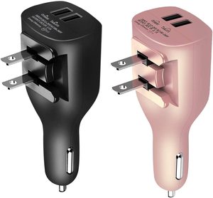 Caricabatterie per auto per telefoni cellulari caricabatterie da parete per auto Dual USB portatile 2 in 1 con spina pieghevole per iPhone Galaxy <span class=keywords><strong>LG</strong></span> Google - Product Image 2