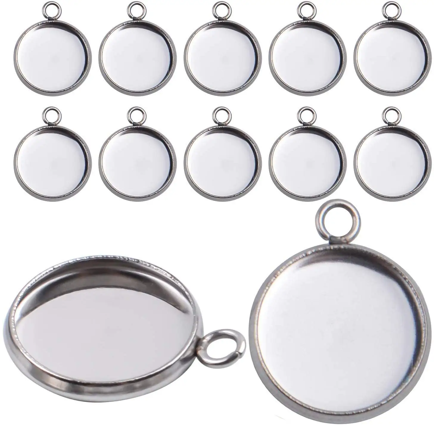 Bezel Pendant Trays Stainless Steel Round Cabochon Setting Trays Pendant Blanks for Jewelry Making DIY Necklace Bracelet Earring