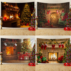 Tapisserie de cheminée de Noël, toile de fond européenne pour décorations de fêtes, décoration murale pour fêtes - Product Image 1