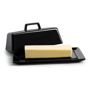 Porzellan butters chale mit Deckel, überdachter Butter halter-Griff design-spülmaschinen fest, schwarz