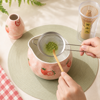 Ensemble de bols à matcha en céramique rose motif fraise avec bec verseur et support pour fouet – Adorable bol à matcha en céramique