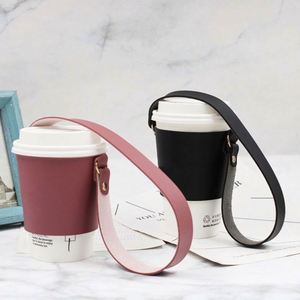 Reusable Cup Holder Strap with Handle Tie Leather Made Portable Cup Holder for Cold / Hot Coffee Water Portable <b>Drink</b> Carrier - Product Image 4