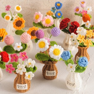 Botellas de Rosas Tejidas con Acabado Personalizado, Ramo Simulado en Maceta, Plantas Tejidas a Mano en Maceta - Product Image 2