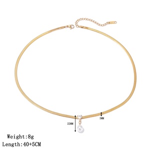 Snake Bone <b>Chain</b> Necklace with Square Zircon Pendant Geometric <b>Titanium</b> Steel Gold Plated Stainless Steel for Gift - Product Image 1