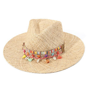 Belle qualité paille fedora femmes <span class=keywords><strong>panama</strong></span> chapeaux large bord herbe naturelle plage été chapeau de soleil pour la protection solaire - Product Image 1