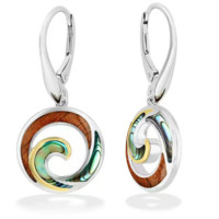 Pendentif cascade hawaïenne en argent sterling 925 plaqué bicolore, fait main, incrusté de motifs marins, avec abalone et bois de Koa