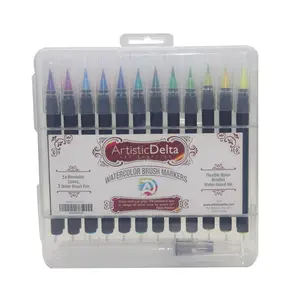 24+2 Colors Stationery regular paint brush tip Painting Water Color Marker Pen Set