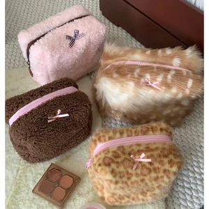 Bolsa de Maquillaje de Viaje Personalizada de Terciopelo <span class=keywords><strong>Bambi</strong></span> para Niñas con Lazo, Estuches para Cosméticos con Logotipo Personalizado - Product Image 1