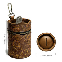 En gros, tirelire cylindrique en cuir véritable, porte-monnaie, sac de rangement multifonctionnel à suspendre pour sac à dos