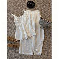 Ensemble Chic Décontracté Style Old Money 2026 – Haut Gilet Blanc Cintrant et Pantalon Large – Tenue d'Été Deux Pièces pour Femme