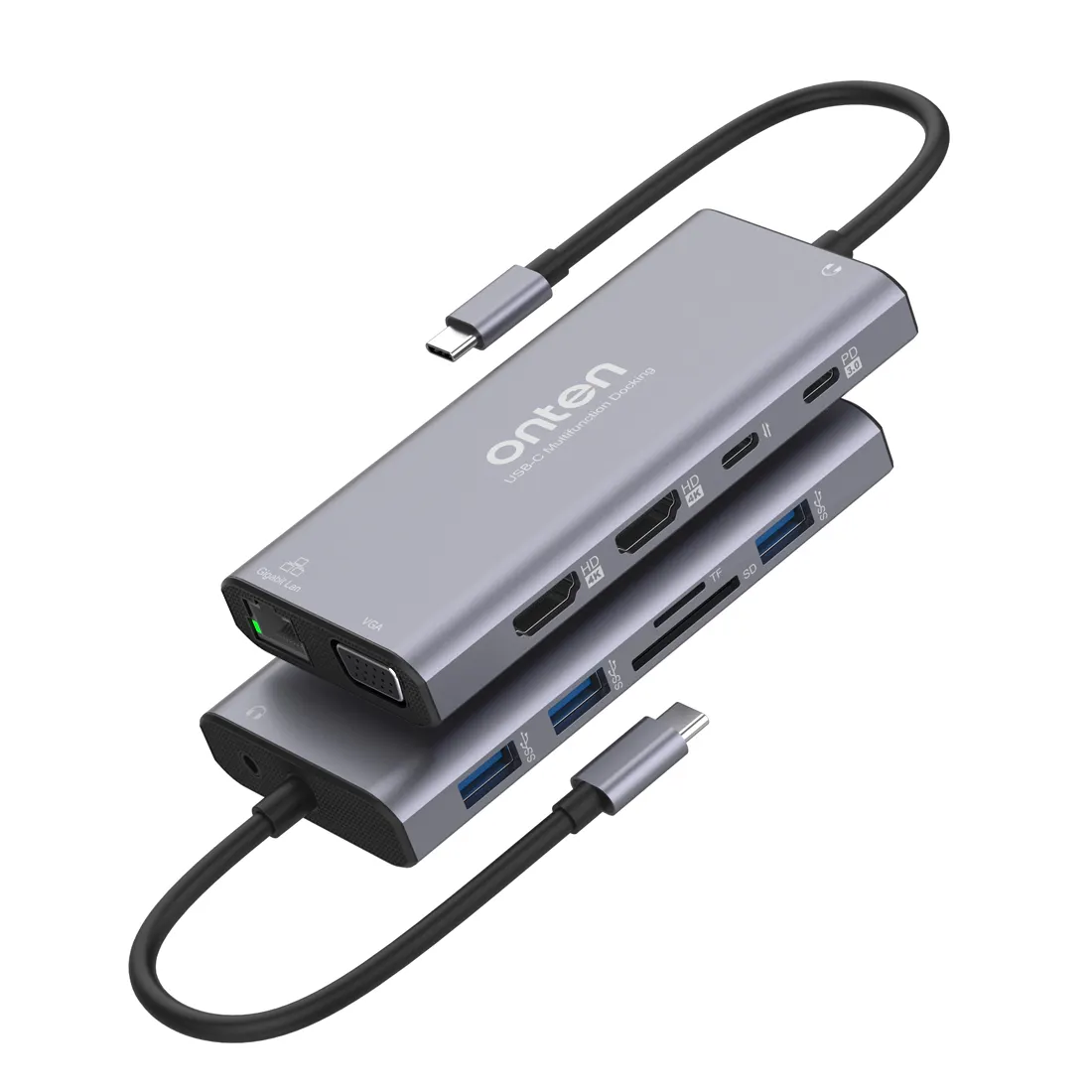 Onten Wholesale 12 in 1 Hub USB-C a doppia rete 4K HI Gigabit 2K VGA 3 USB 3.0 C porta dati PD 3.0 SD TF uscita Audio OTN-UC601