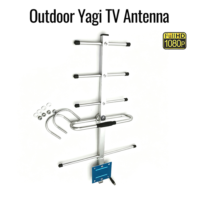 Outdoor Yagi Digital TV Antenna with F Connector 8dBi Long Range 1080P DVB-T2 ATSC HDTV Antenna for Rural Areas