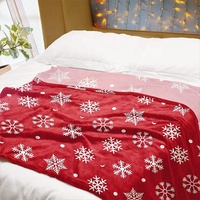 Couverture en peluche corail de Noël imprimée flocon de neige rouge Couverture en polaire de Noël pour la maison