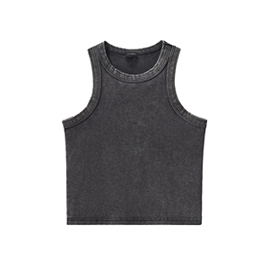 Ağır 320GSM kadın asit yıkama <span class=keywords><strong>tank</strong></span>ı üst rahat yelek o-boyun Slim Fit nefes örme pamuk Spandex Blend Vintage tarzı - Product Image 1