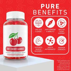 Gummies aux cerises acidulées antioxydantes pour la purification de l'acide urique, fabricant OEM sur mesure, 60 gummies végétariens, soutien pour l'inflammation articulaire - Product Image 3