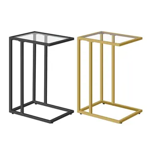 Wholesale Tempered Glass Gold C Shaped Side End Table C-Shaped Tables Small Snack Coffee Sofa Side Table For Living Room